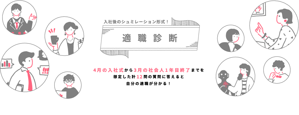 入社後のシミュレーション形式!「適職診断」4月の入社式から3月の社会人1年目終了までを想定した計12問の質問に答えると自分の適職が分かる!
